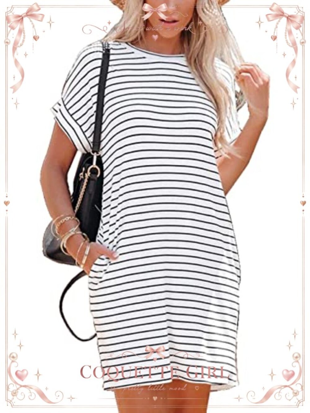 Women Casual T-Shirt Dress Short Sleeve Loose Fit Crewneck Tunic with Pockets